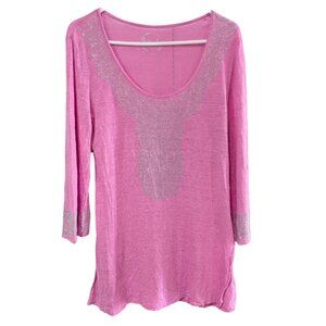 I.N.C. International Concepts Women's Pink Gauze Rhinestone Top, Size Large